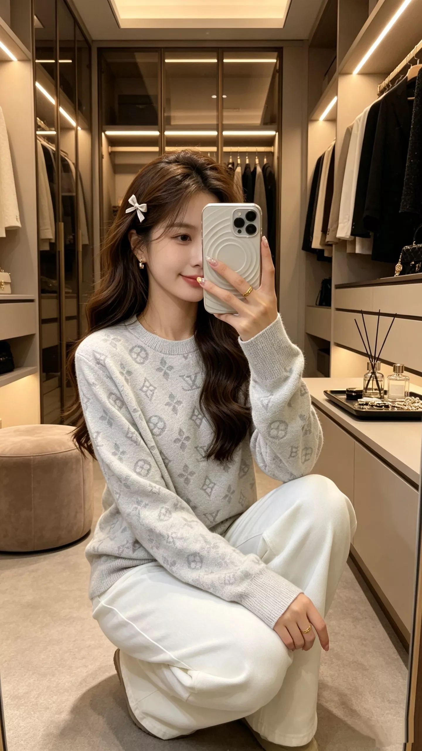 루이비통 자카드 로고 장식의 라운드넥 니트 풀오버 상세 이미지 10