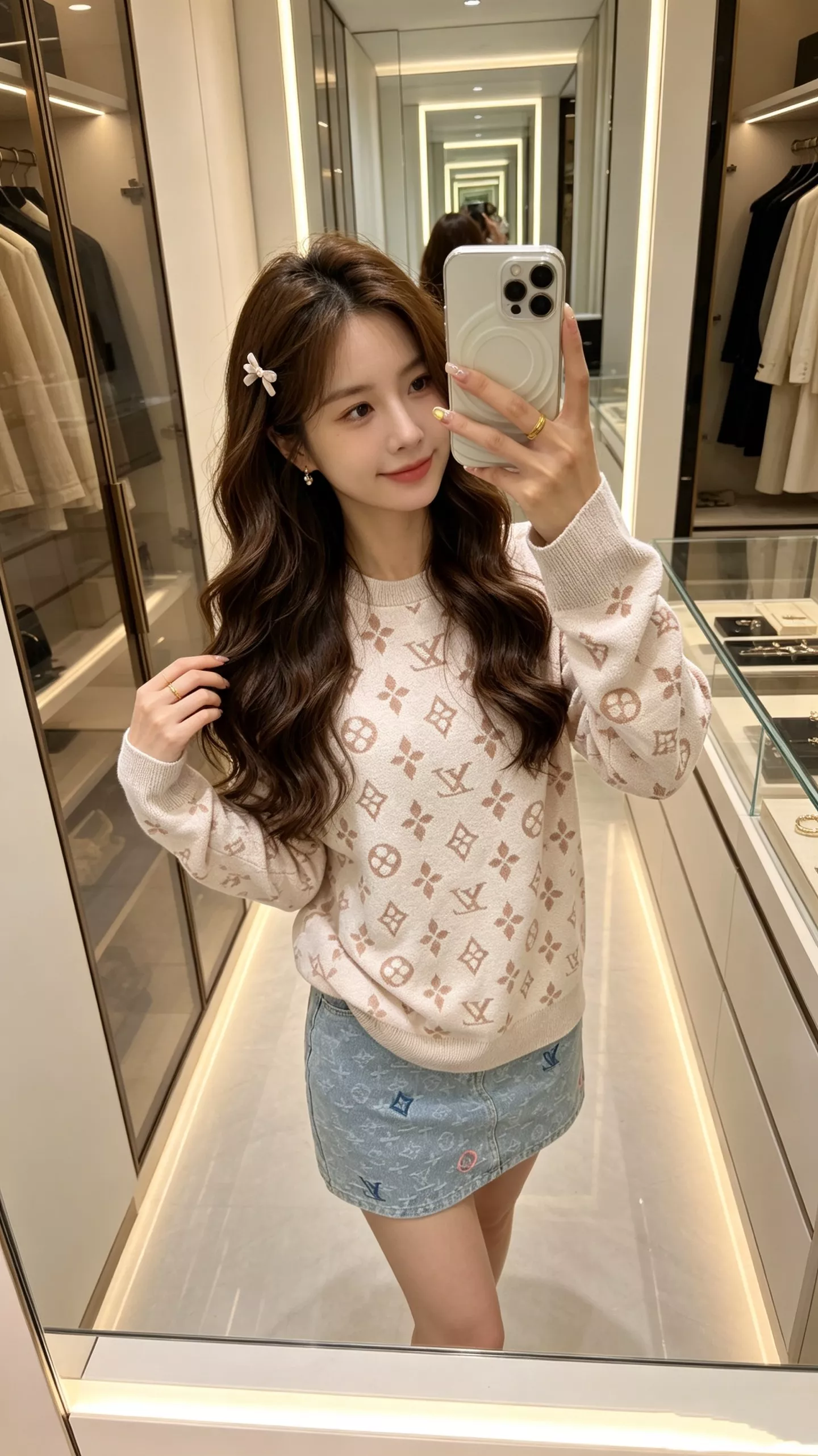 루이비통 자카드 로고 장식의 라운드넥 니트 풀오버 상세 이미지 18