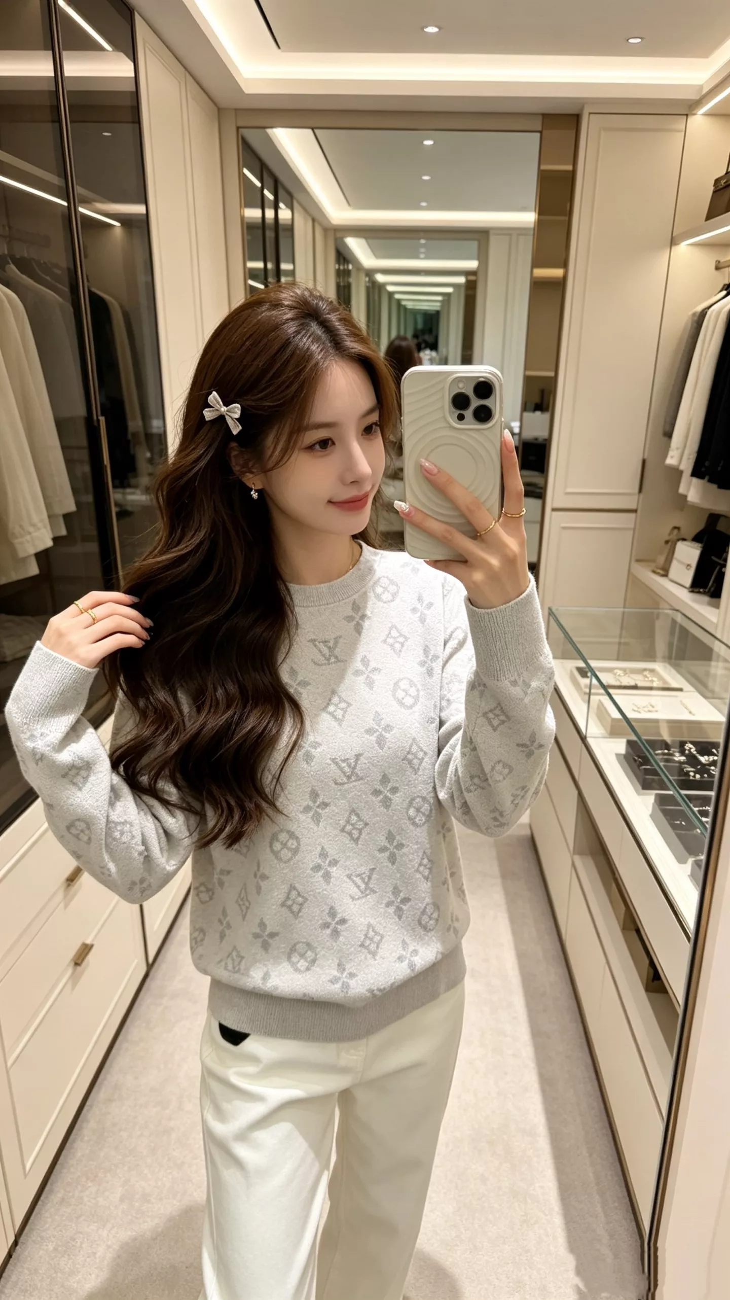 루이비통 자카드 로고 장식의 라운드넥 니트 풀오버 상세 이미지 11