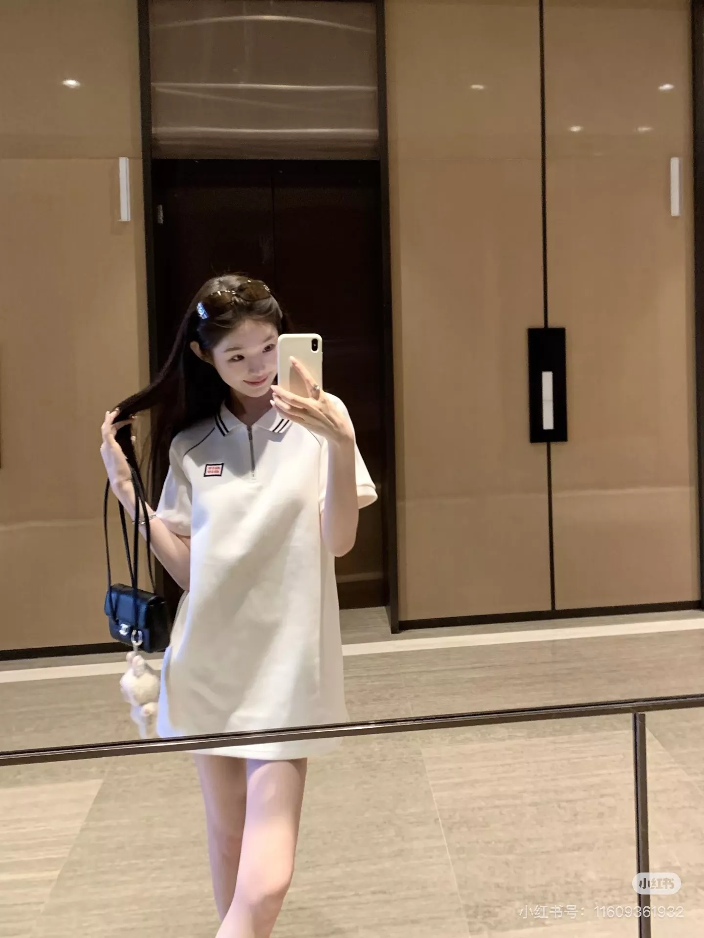 미우미우 반집업 카라 반소매 원피스 상세 이미지 21