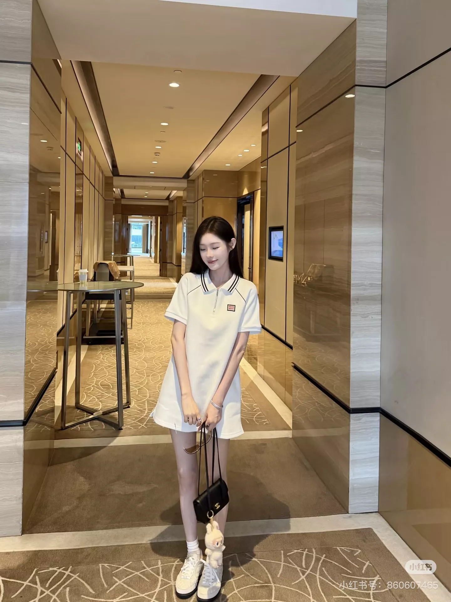 미우미우 반집업 카라 반소매 원피스 상세 이미지 16