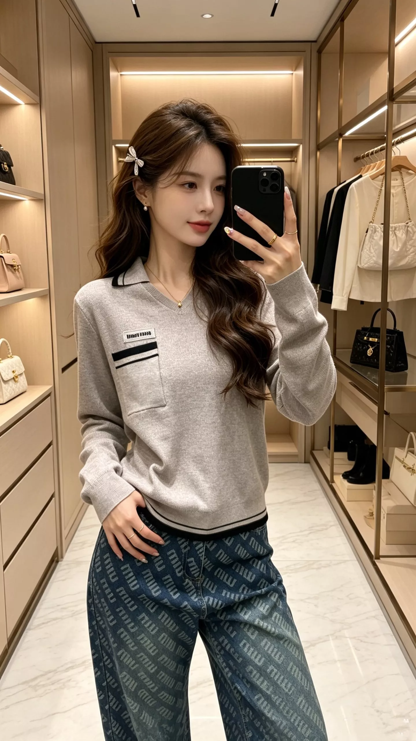 미우미우 카라 디테일의 여성 니트 풀오버 상세 이미지 9
