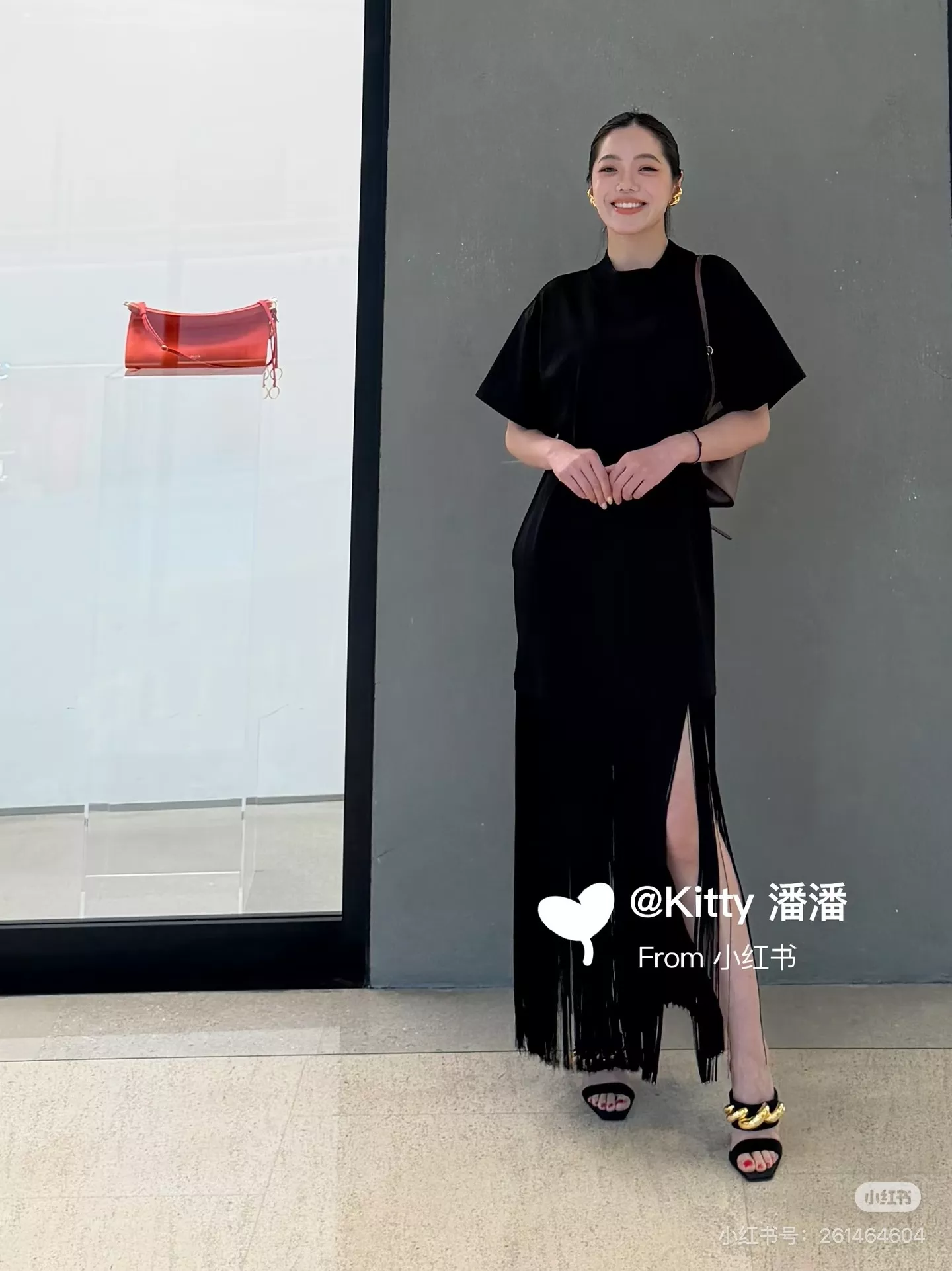 알라이아 프린지 디테일 반소매 원피스 상세 이미지 13