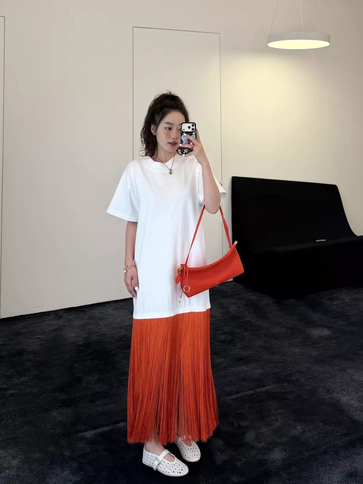 알라이아 태슬 디테일 반소매 원피스 상세 이미지 10