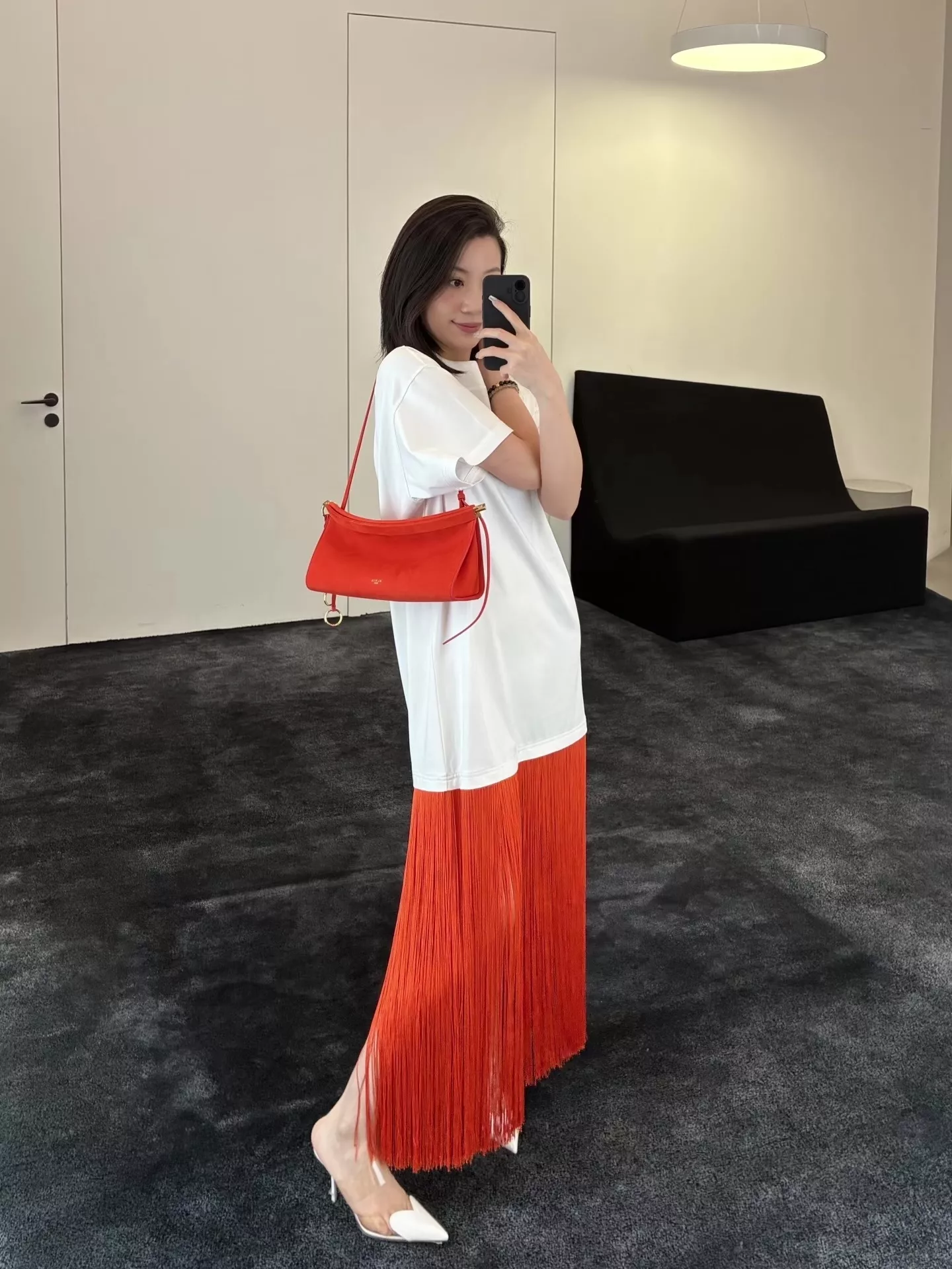 알라이아 태슬 디테일 반소매 원피스 상세 이미지 27