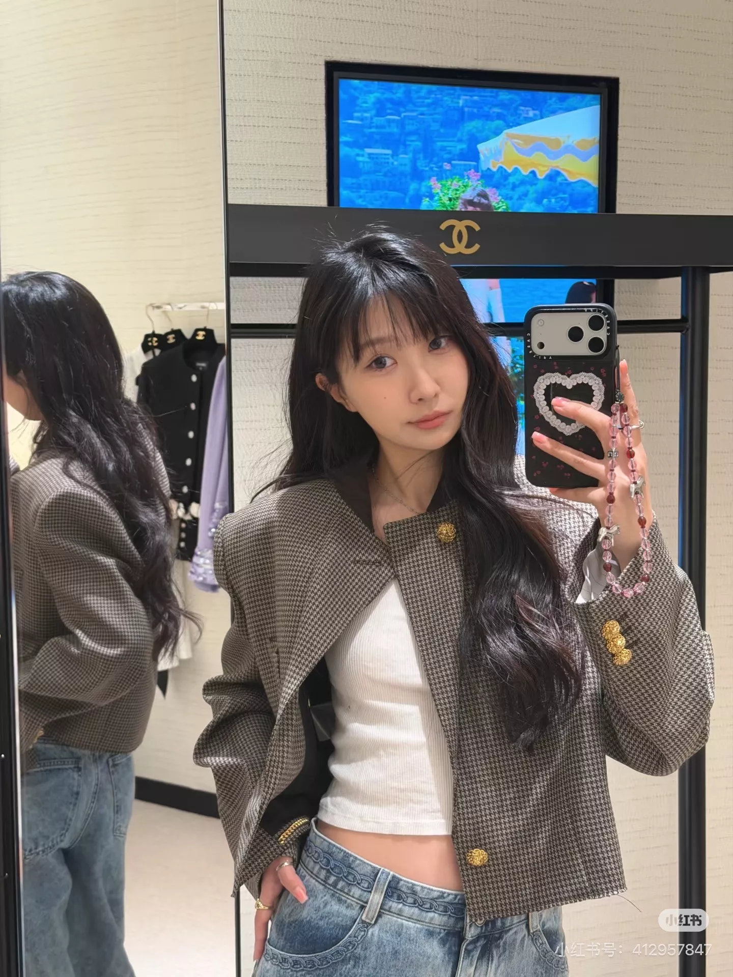 샤넬 천조 격자 패턴 쇼트 트위드 재킷 상세 이미지 19