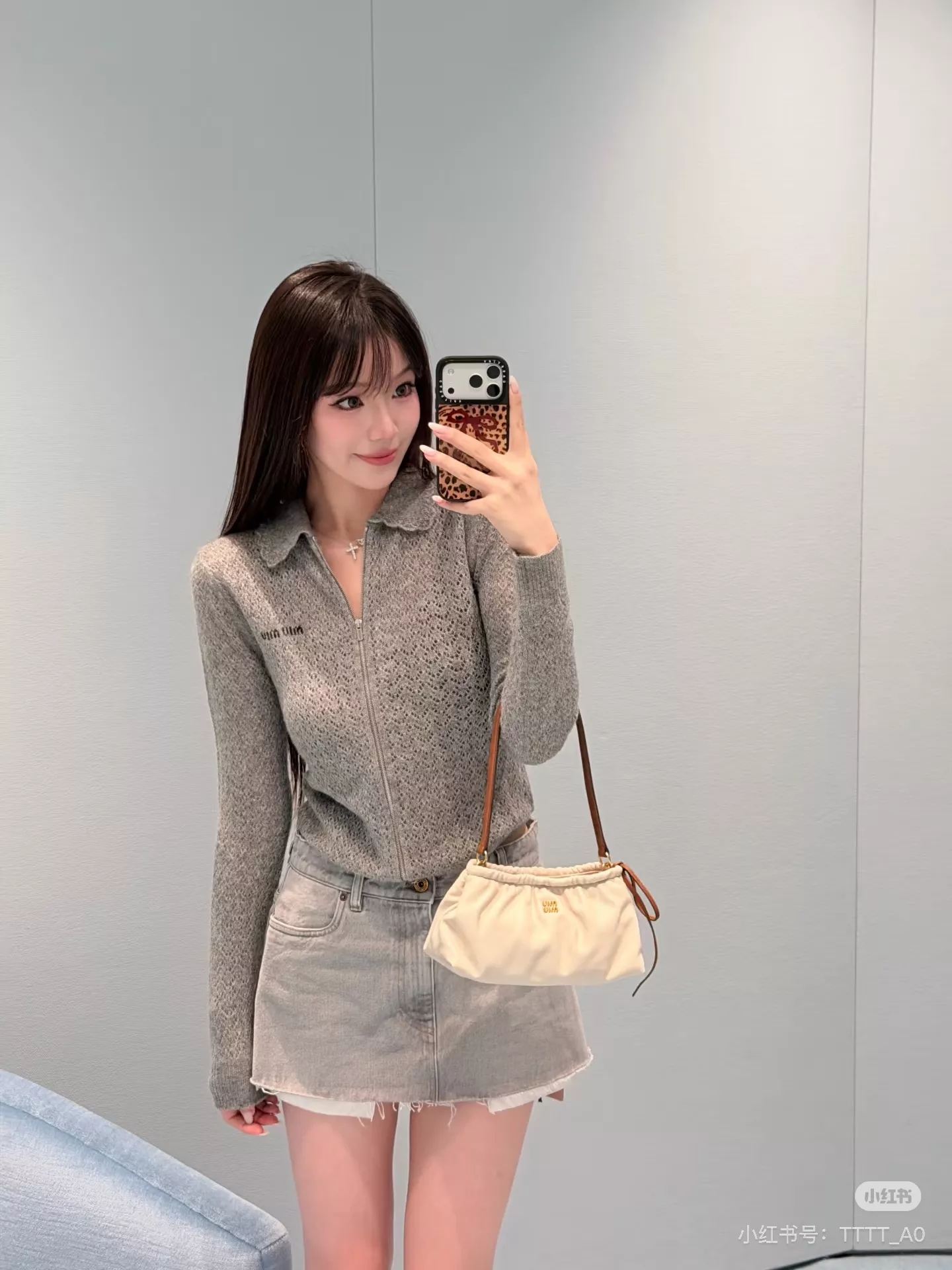 미우미우 학원풍 플라워 칼라 니트 집업 가디건 상세 이미지 19