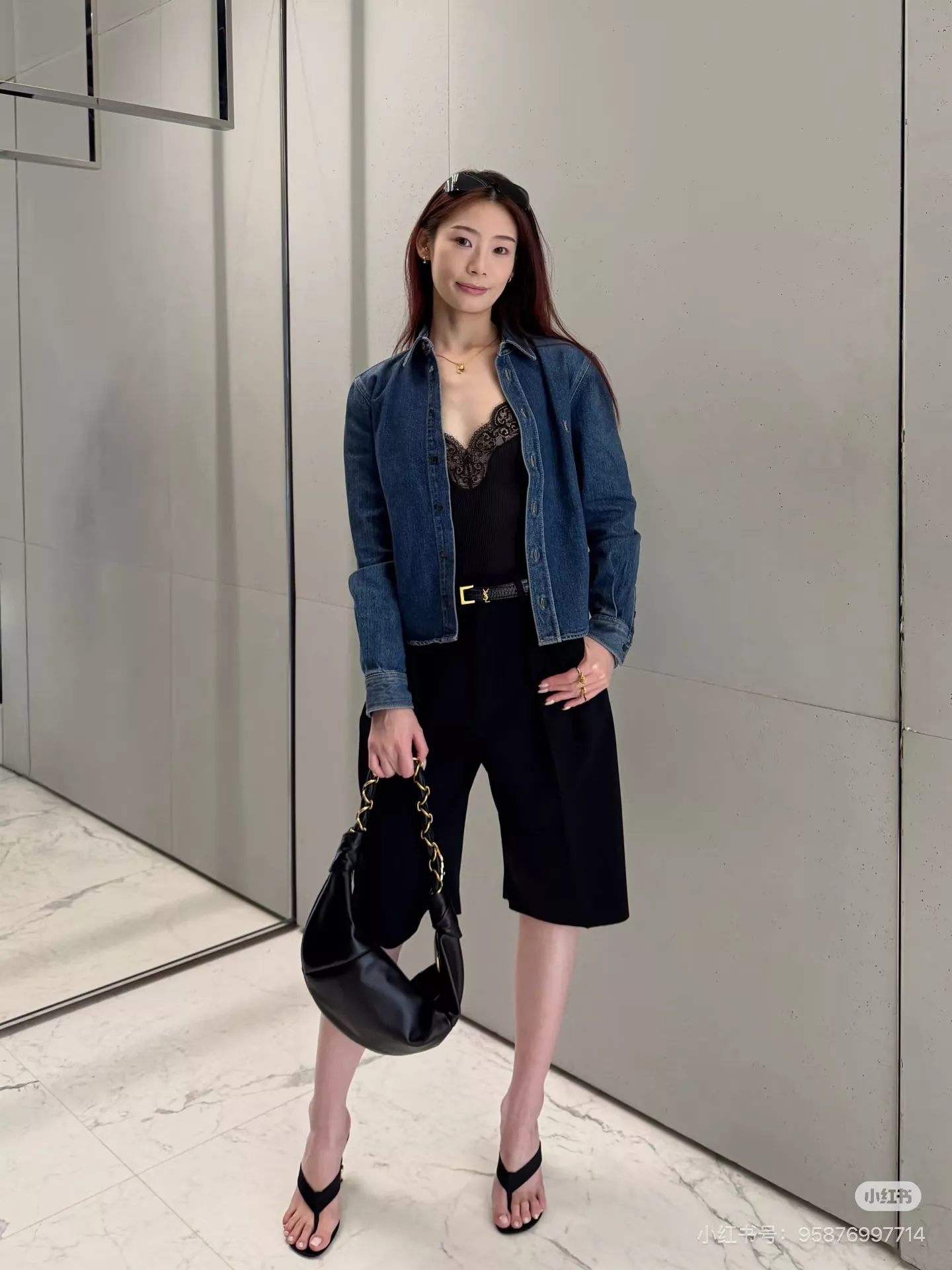 입생로랑 자수 로고 포인트 크롭 데님 셔츠 상세 이미지 40