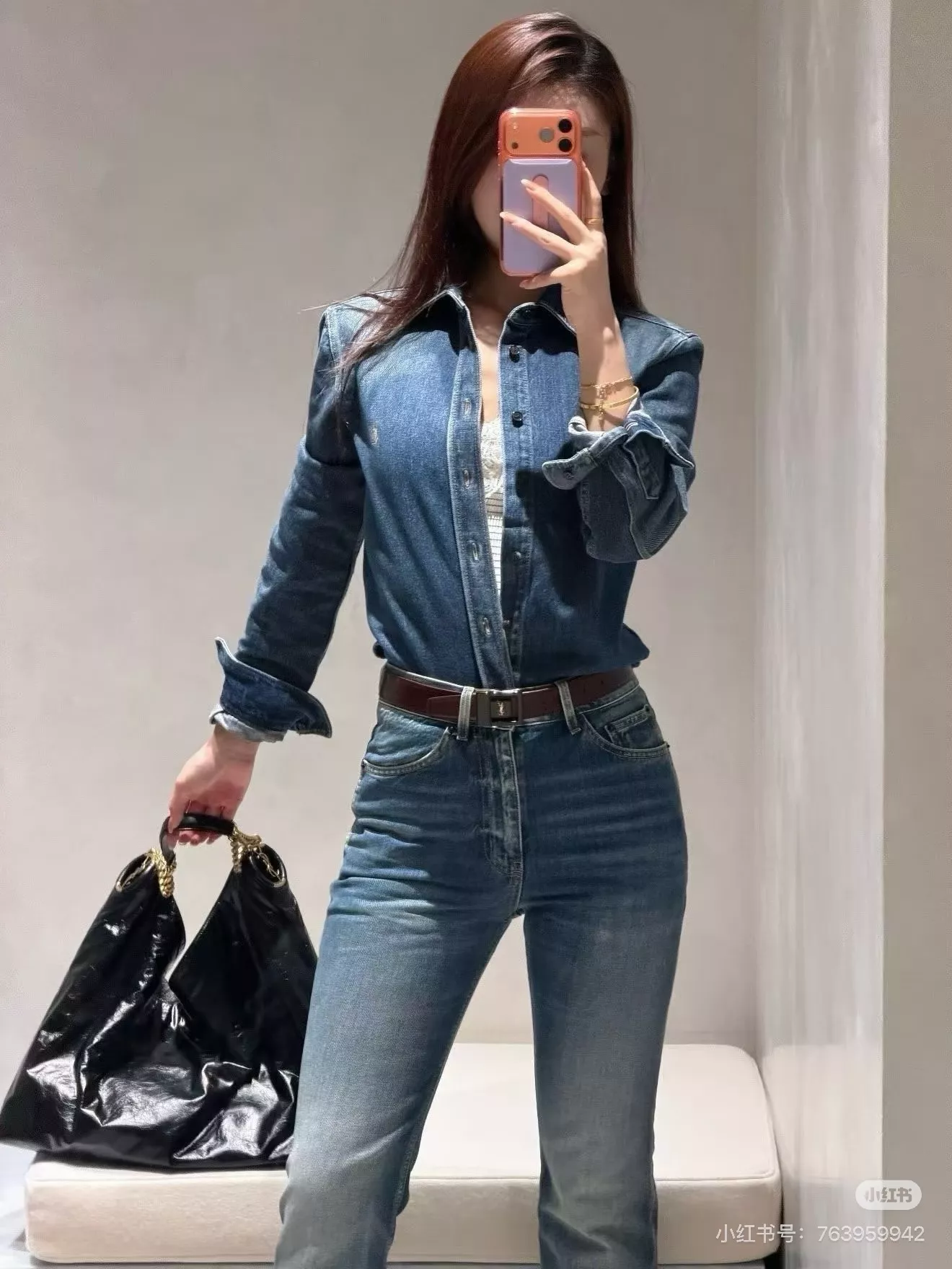 입생로랑 자수 로고 포인트 크롭 데님 셔츠 상세 이미지 29