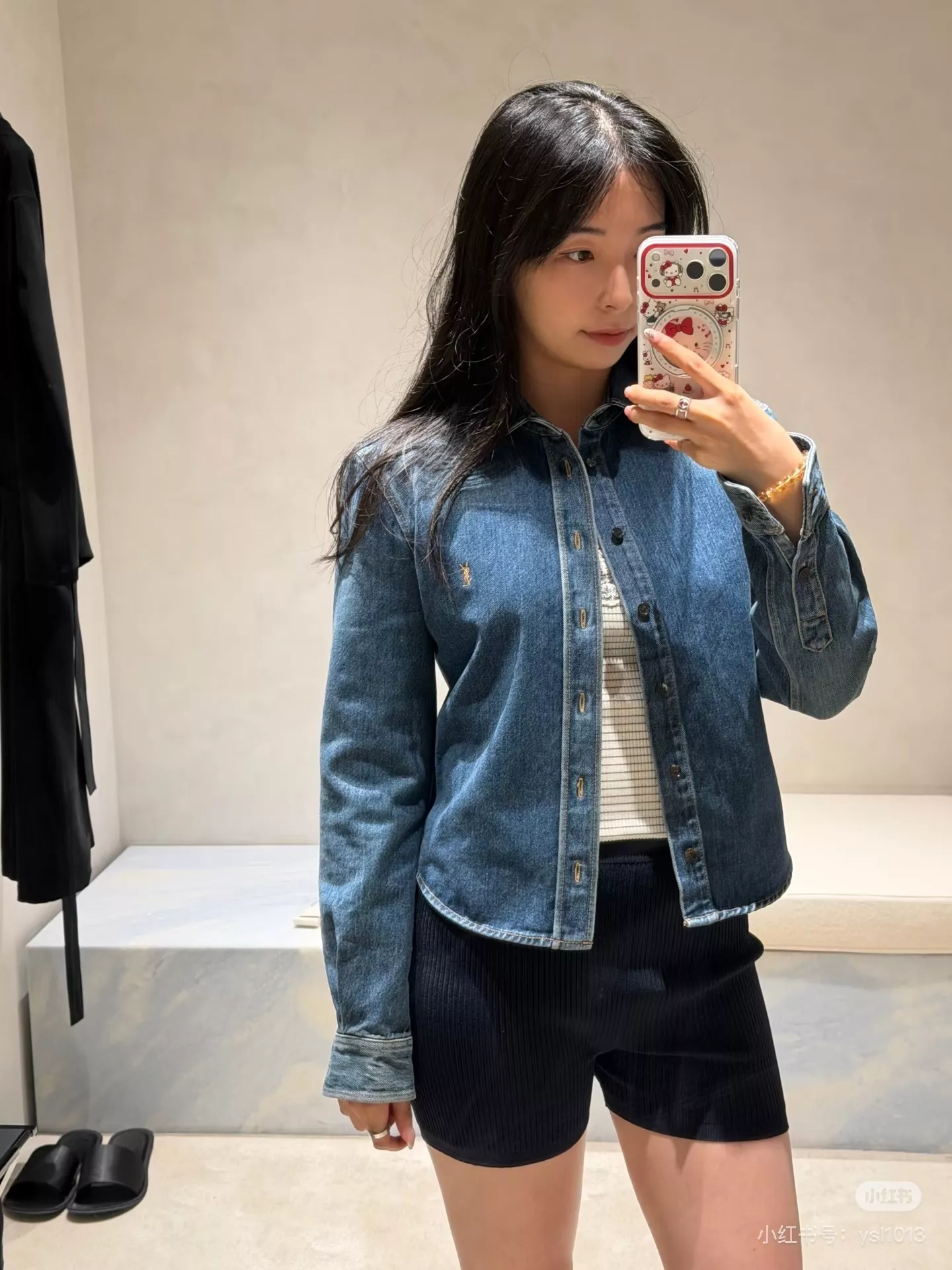 입생로랑 자수 로고 포인트 크롭 데님 셔츠 상세 이미지 20