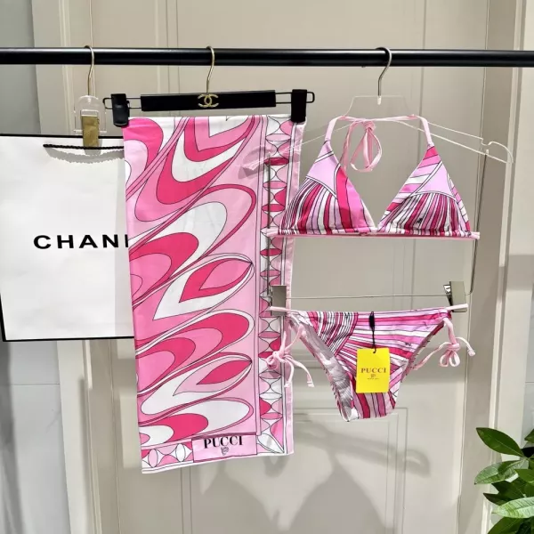푸치 비키니 수영복과 시스루 스커트 세트