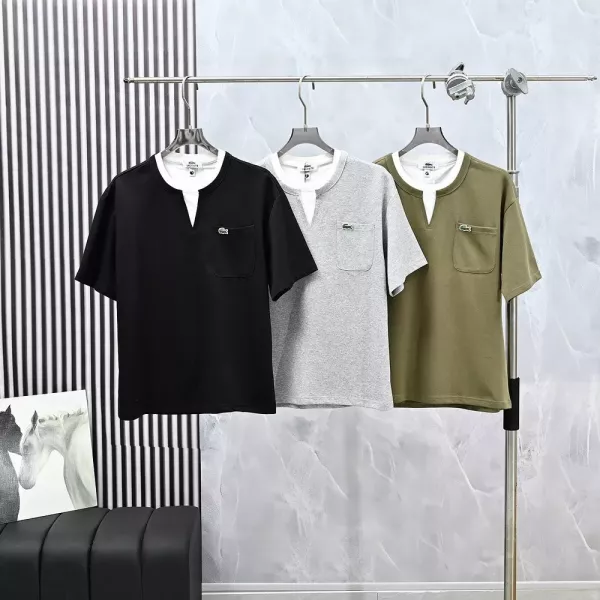 라코스테 레이어드 스타일 반소매 라운드넥 티셔츠