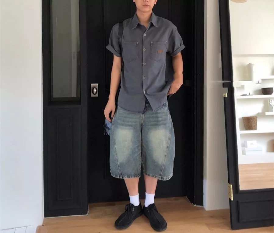 클린핏 빈티지 워싱 절개 데님 하프 팬츠 상세 이미지 23