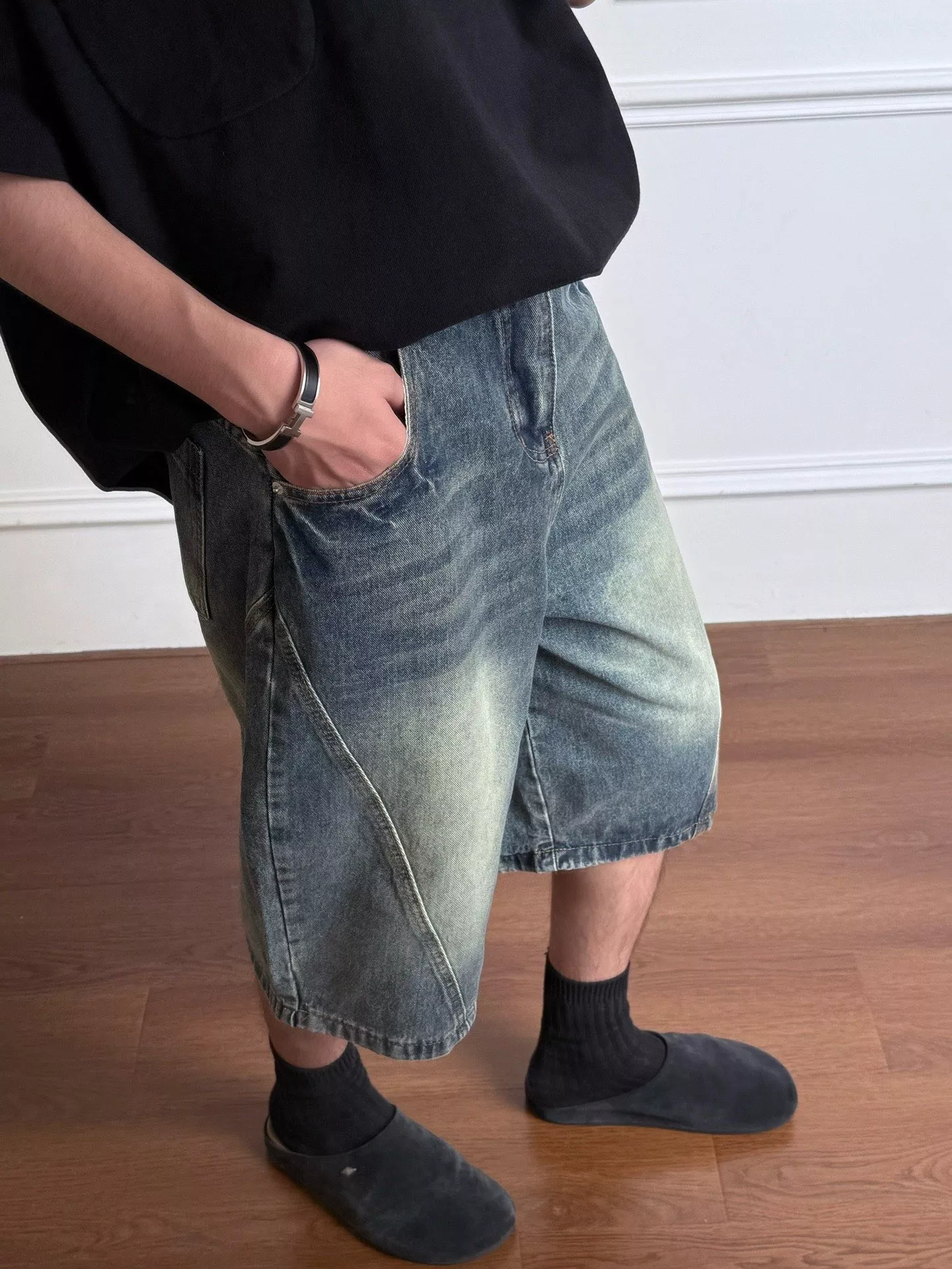 클린핏 빈티지 워싱 절개 데님 하프 팬츠 상세 이미지 28