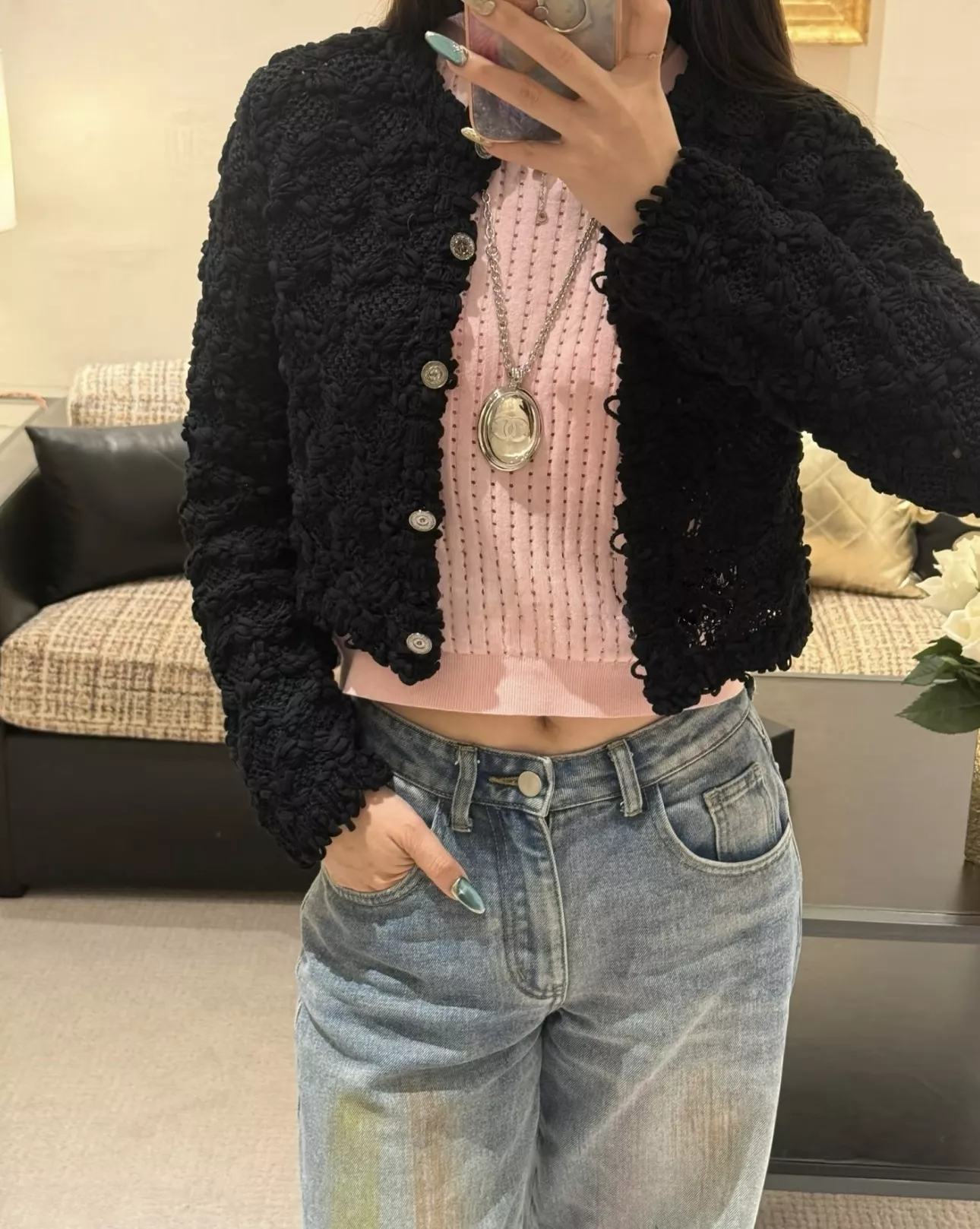 샤넬 미러 원형 펜던트 롱체인 목걸이 상세 이미지 18