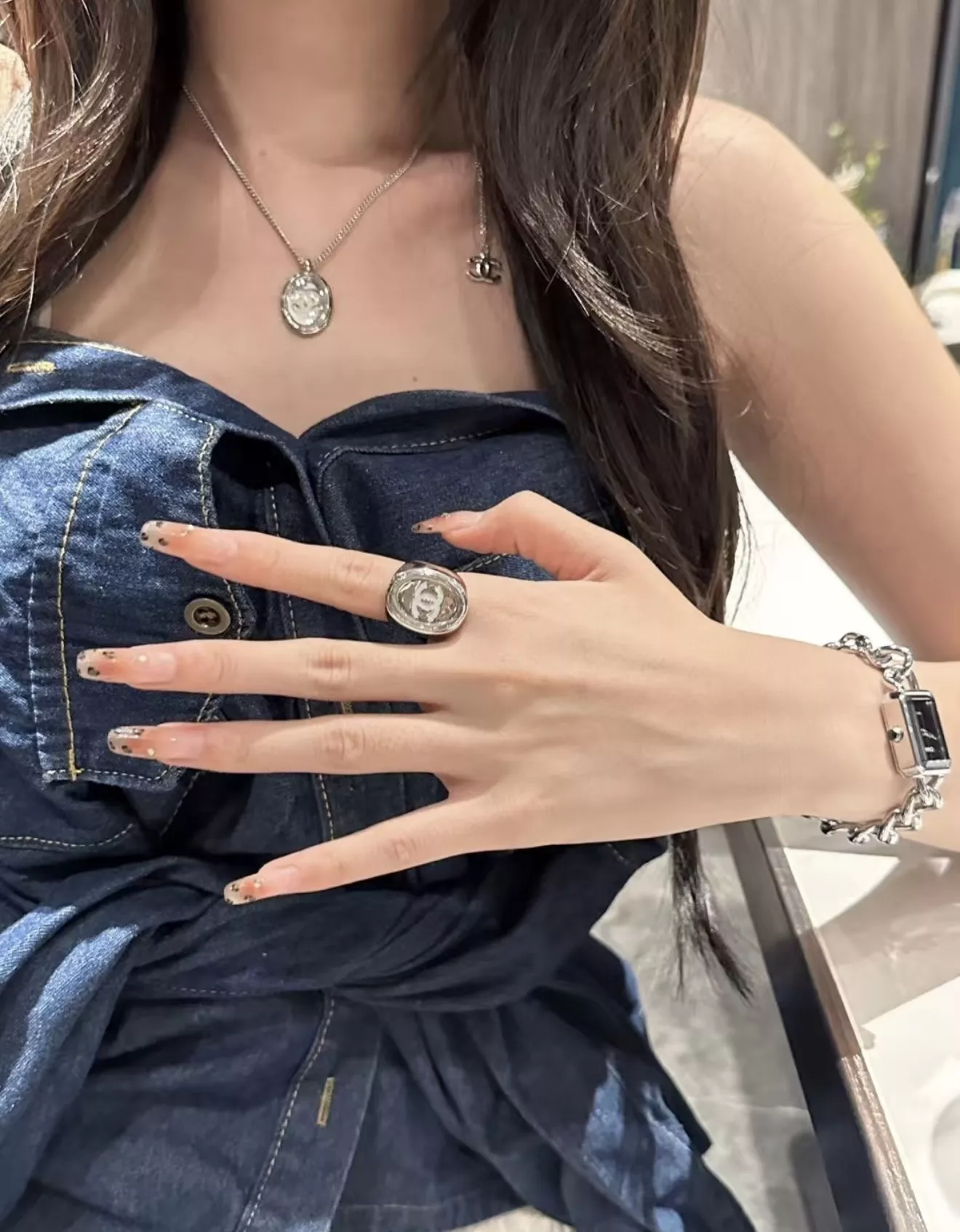 샤넬 실버 톤 미러 펜던트 목걸이 상세 이미지 29