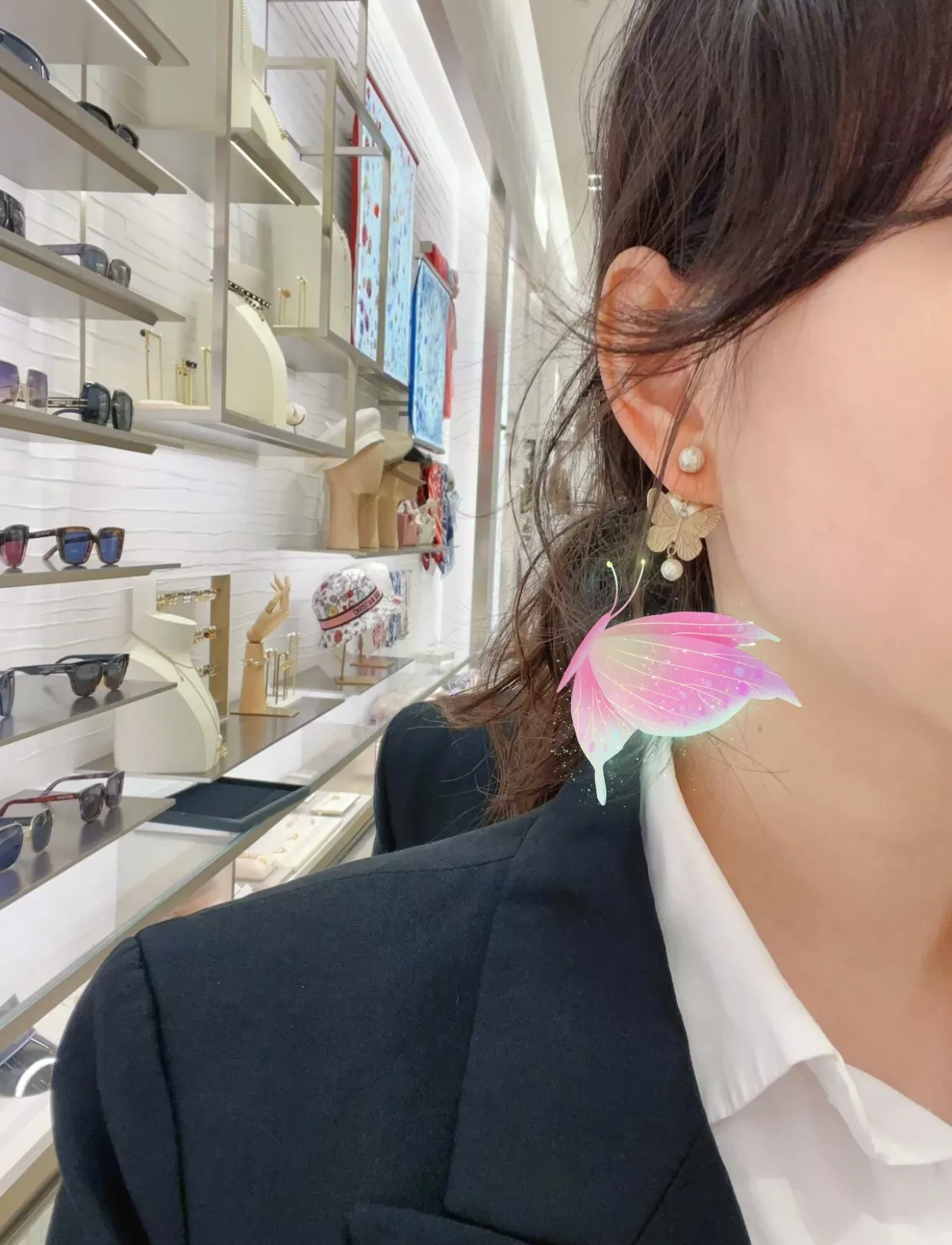 디올 버터플라이 모티브 진주 장식 귀걸이 상세 이미지 15