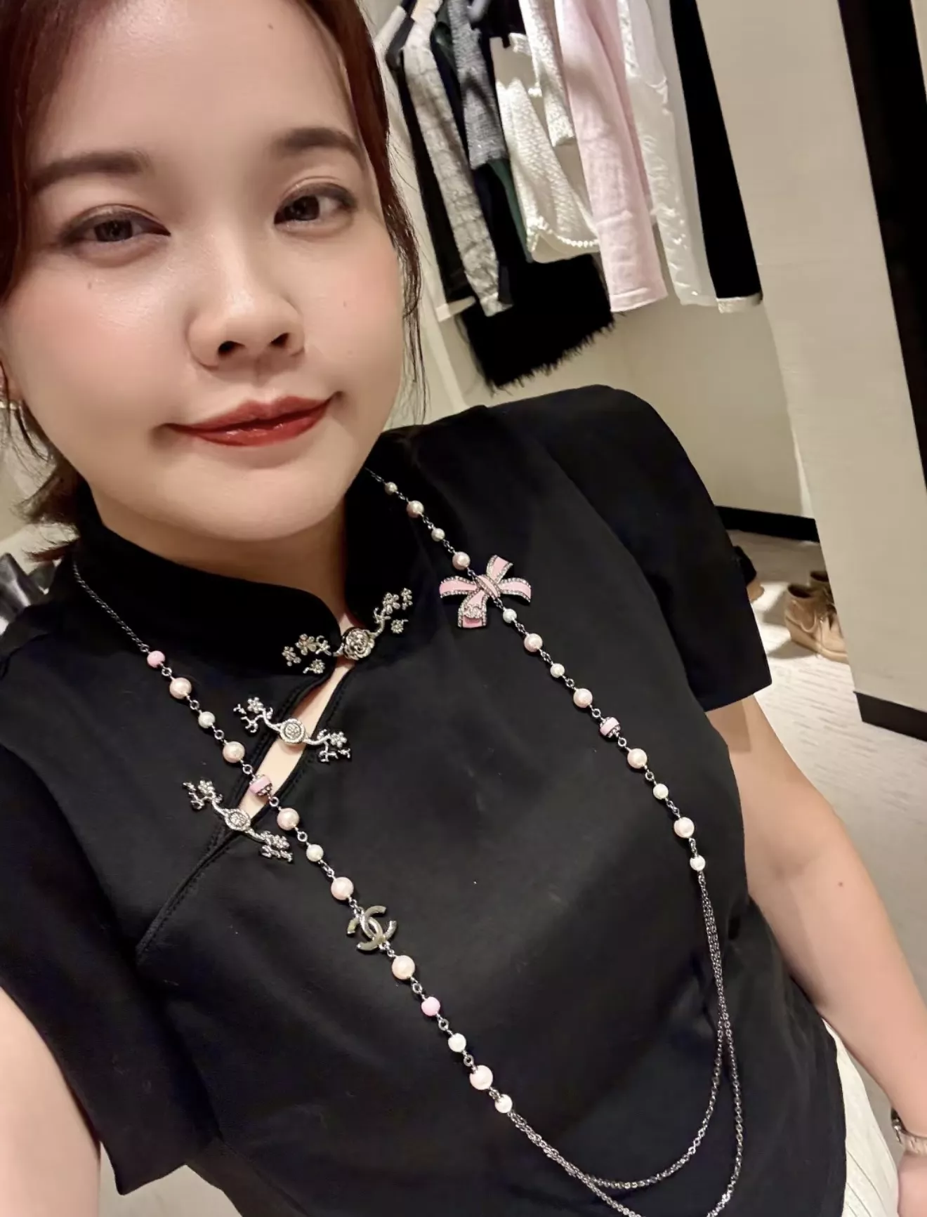 샤넬 진주 롱체인 나비 리본 목걸이 상세 이미지 15