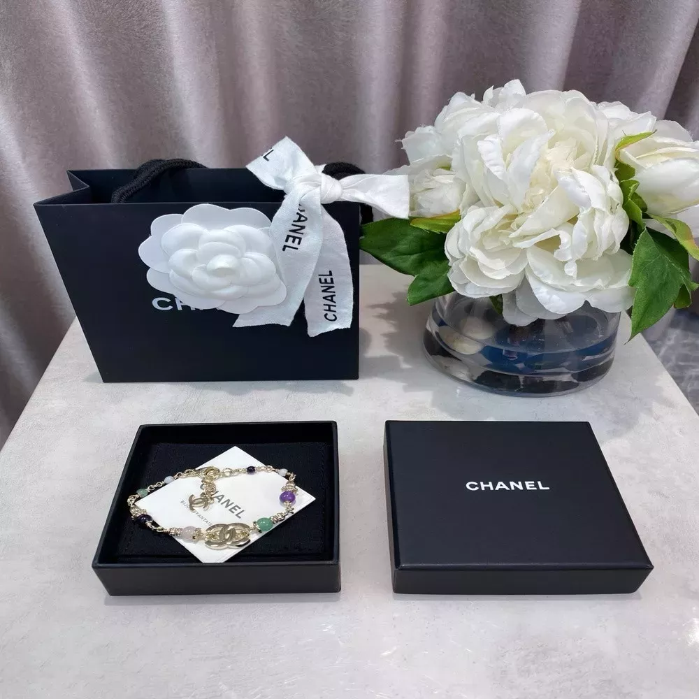 샤넬 더블 C 모티브 멀티스톤 체인 팔찌