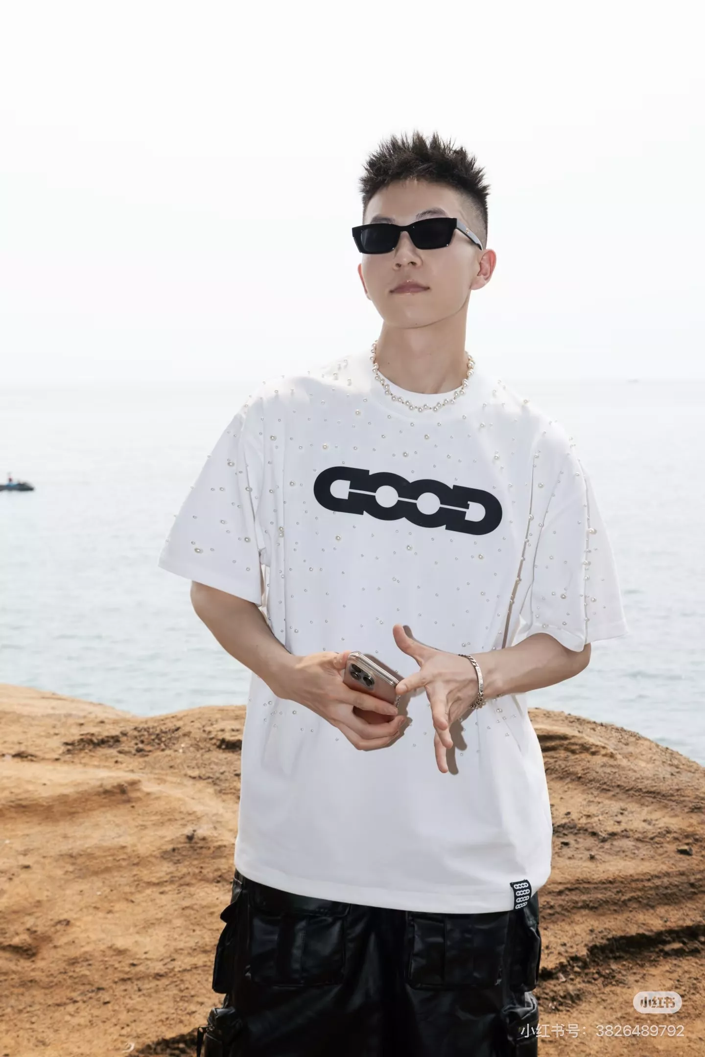 굿브랜드 진주 장식 로고 반소매 티셔츠 상세 이미지 18
