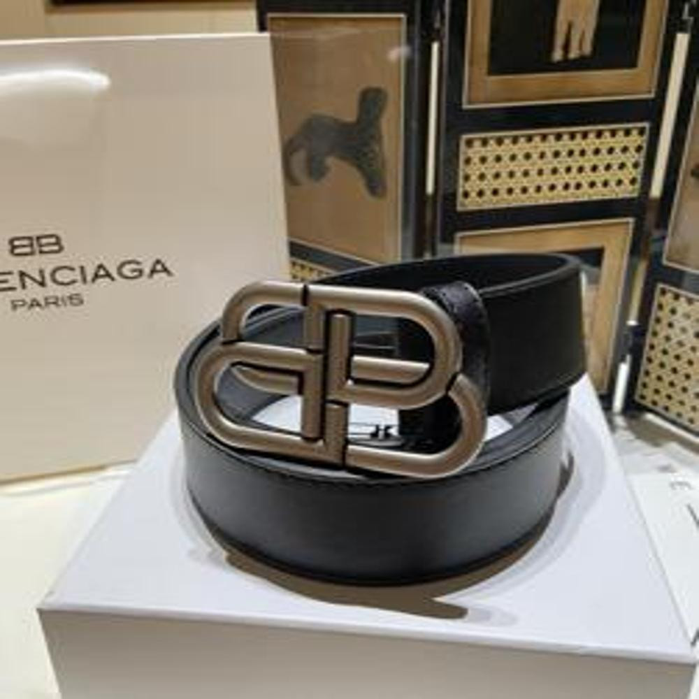 발렌시아가 BB 로고 시그니처 메탈 버클 레더 벨트