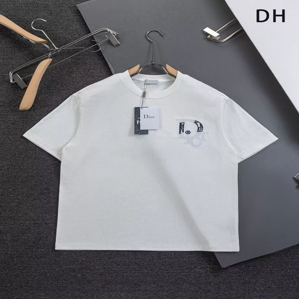 디올 CD 자수 로고 라운드넥 반소매 티셔츠