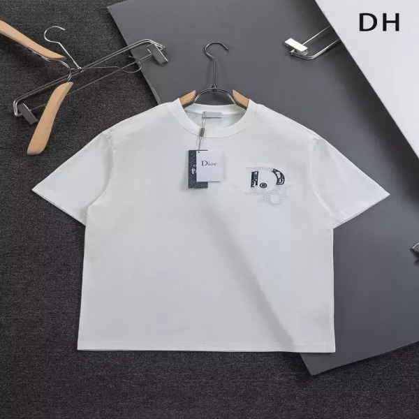 디올 CD 자수 로고 라운드넥 반소매 티셔츠
