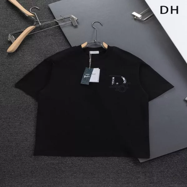 디올 CD 자수 로고 라운드넥 반소매 티셔츠