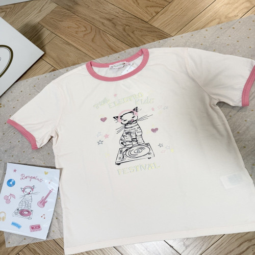 봉쁘앙 체리 라벨 포인트 고양이 프린트 반소매 티셔츠