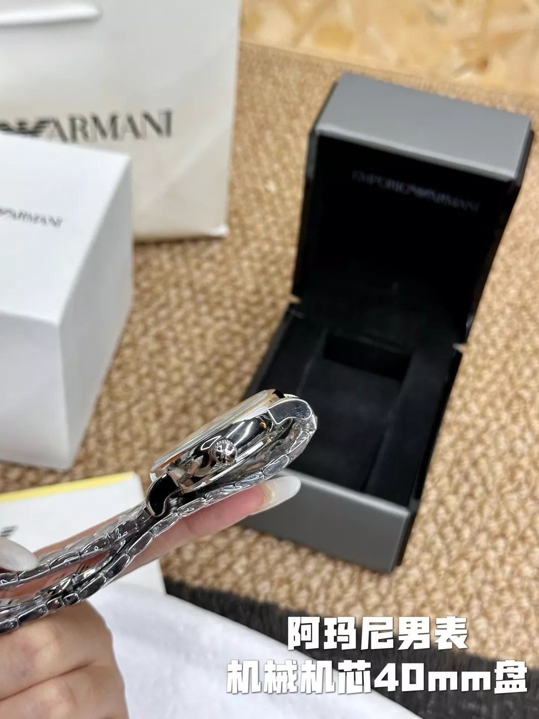 아르마니 40mm 스테인리스 브레이슬릿 기계식 워치 상세 이미지 9