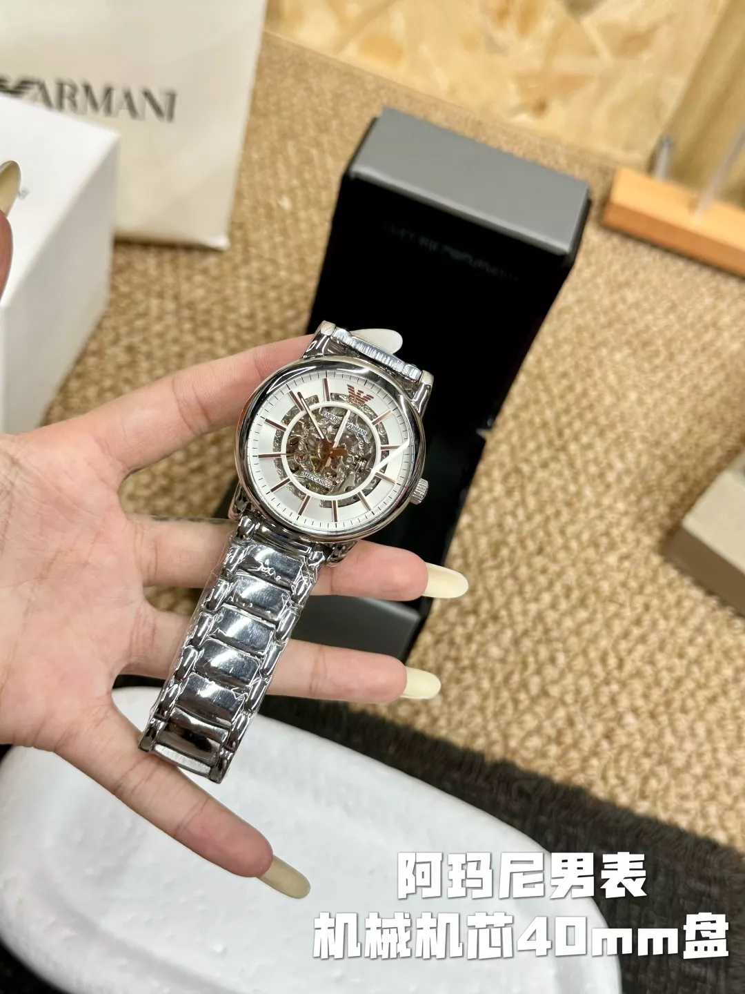 아르마니 40mm 스테인리스 브레이슬릿 기계식 워치 상세 이미지 4