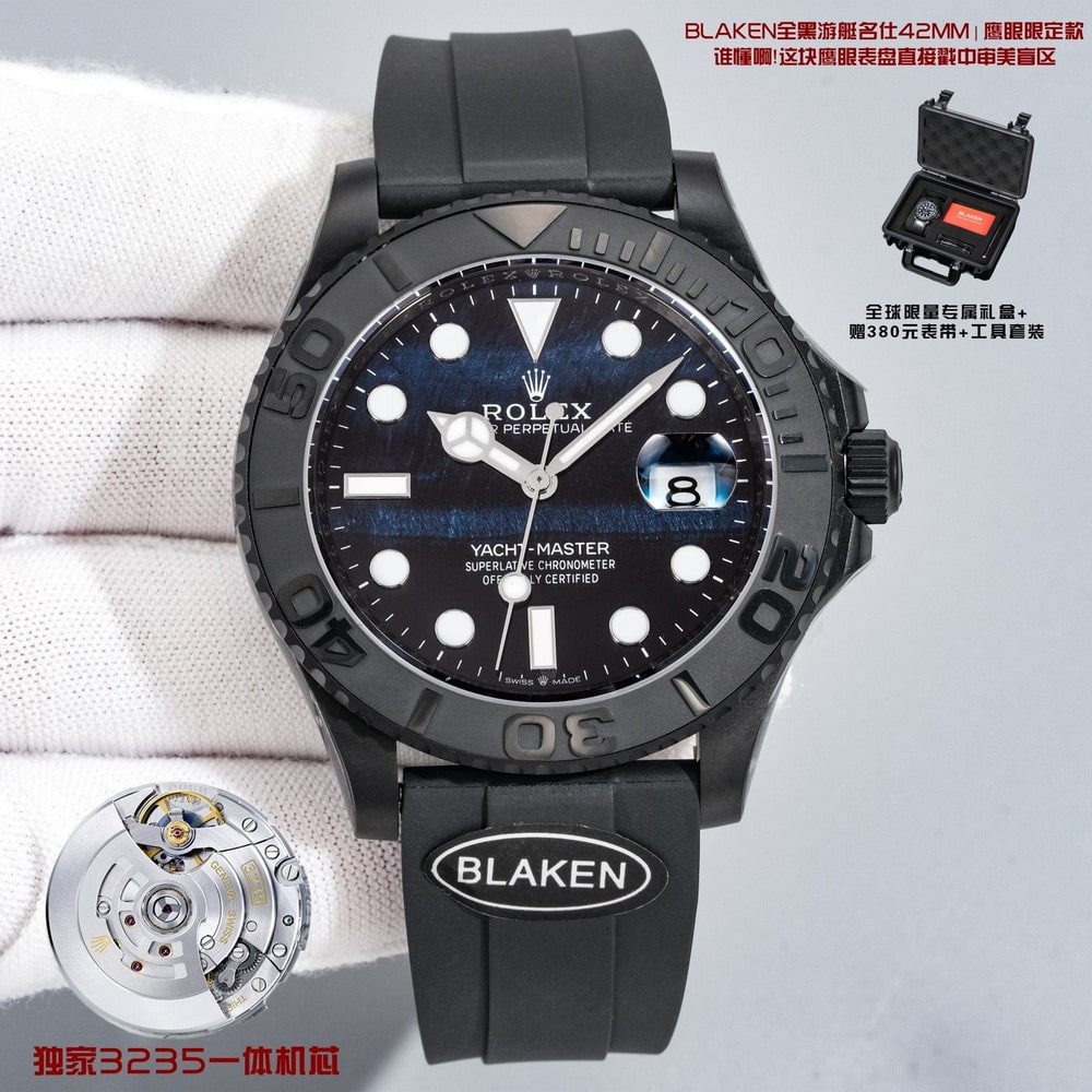 롤렉스 요트마스터 42mm 블래컨 올블랙 이글아이 러버 워치