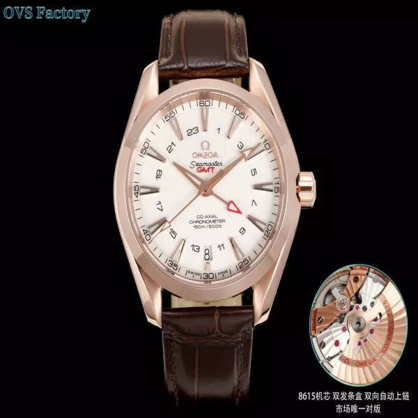 오메가 씨마스터 아쿠아테라 GMT 티크 다이얼 43mm 가죽 워치