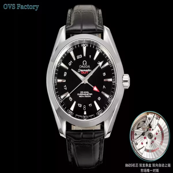 오메가 씨마스터 150 GMT 43mm 가죽 스트랩 오토매틱 워치