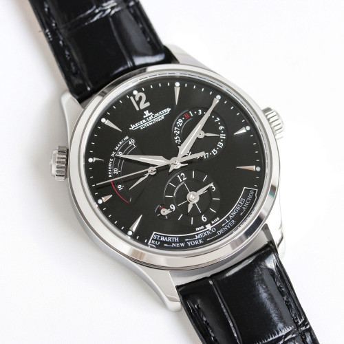 예거르쿨트르 마스터 지오그래픽 39mm 듀얼타임 가죽 워치