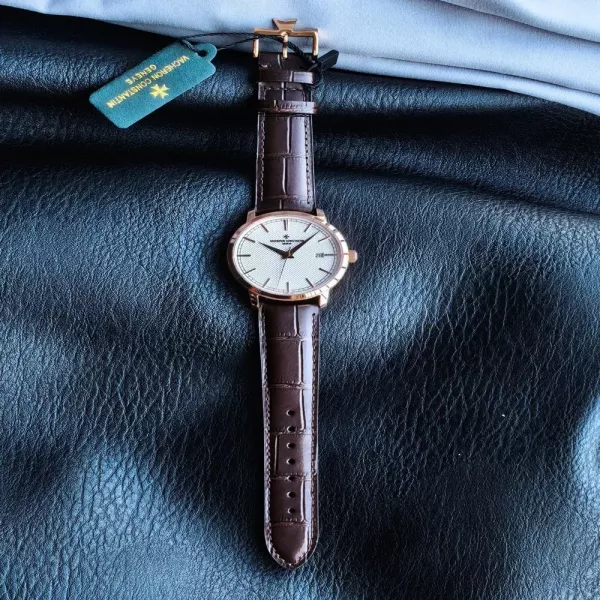 바쉐론콘스탄틴 트래디션 40mm 오토매틱 가죽 스트랩 워치