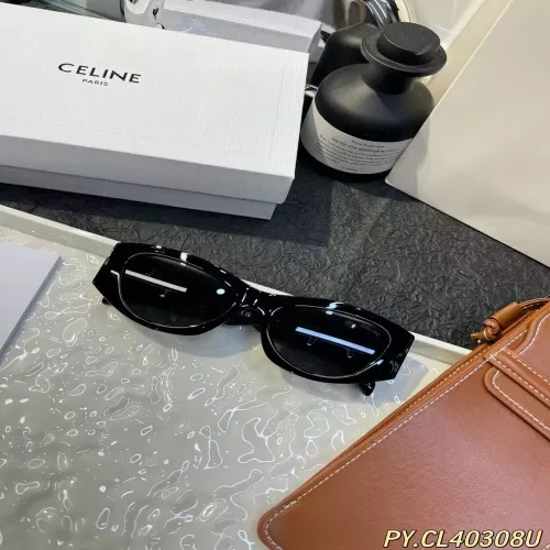 셀린느 블랙 나일론 렌즈 로고 포인트 캣아이 선글라스