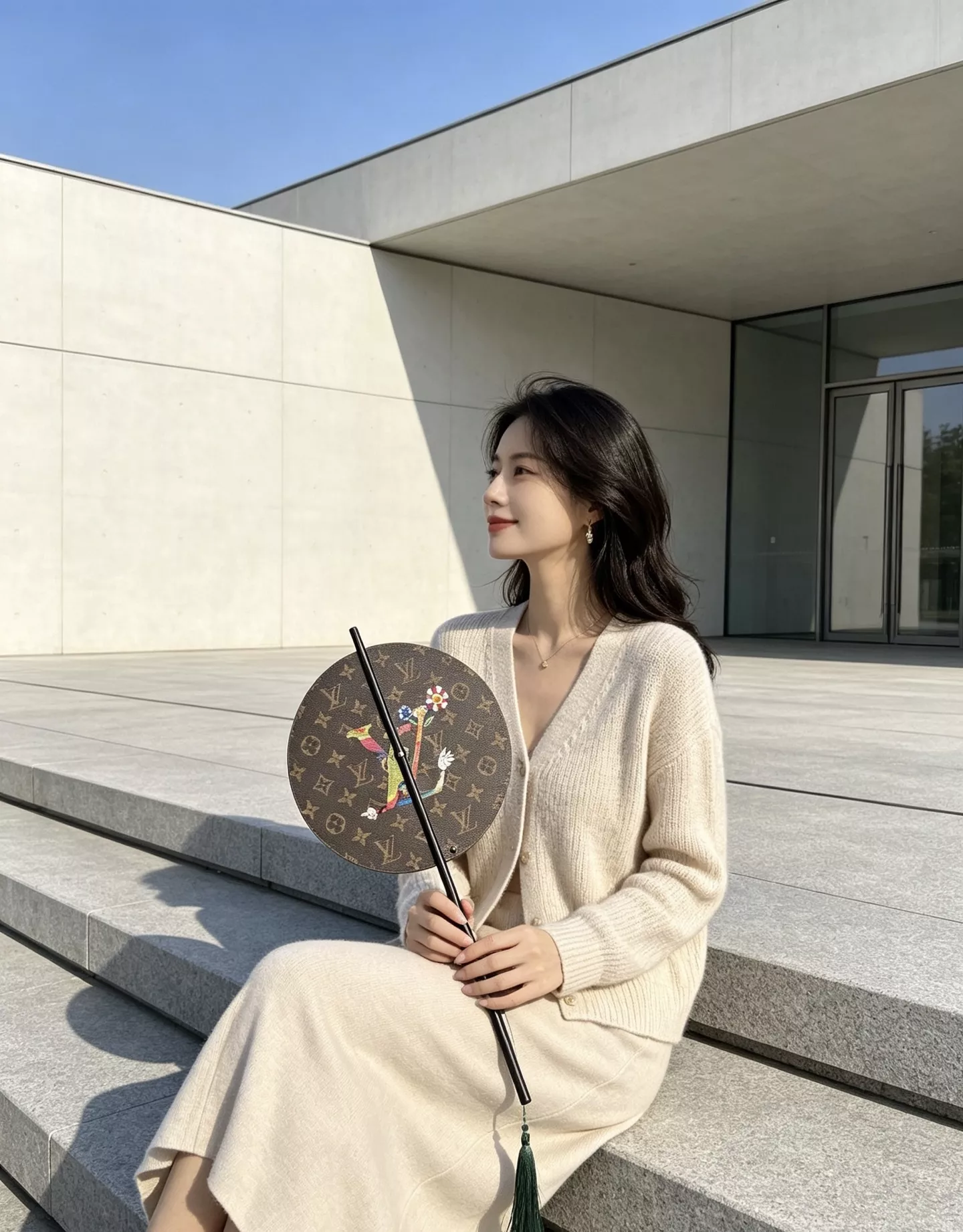 루이비통 모노그램 가죽 장식 중식 장손잡이 원형 부채 상세 이미지 35