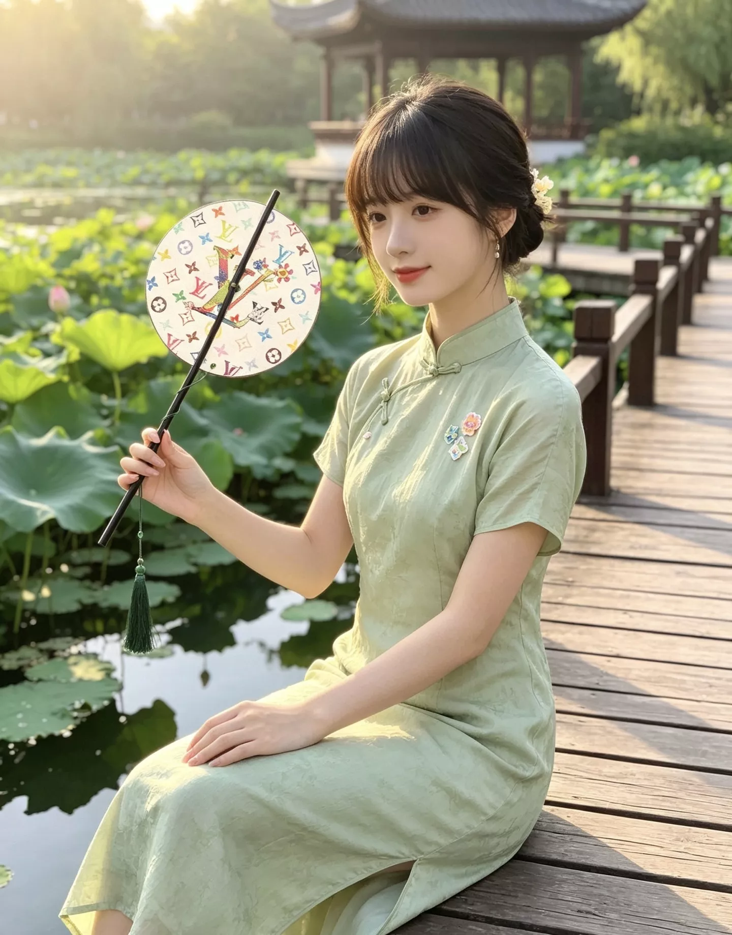 루이비통 모노그램 가죽 장식 중식 장손잡이 원형 부채 상세 이미지 73