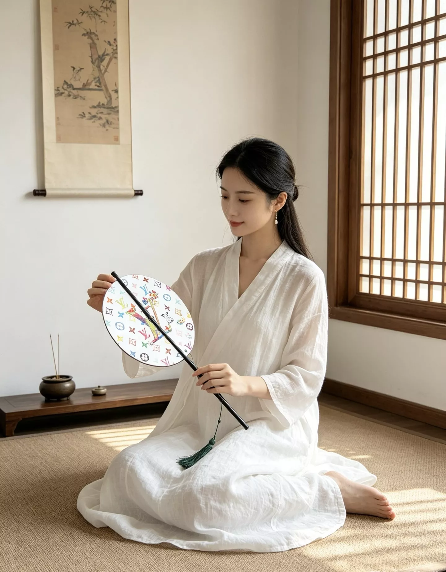 루이비통 모노그램 가죽 장식 중식 장손잡이 원형 부채 상세 이미지 74