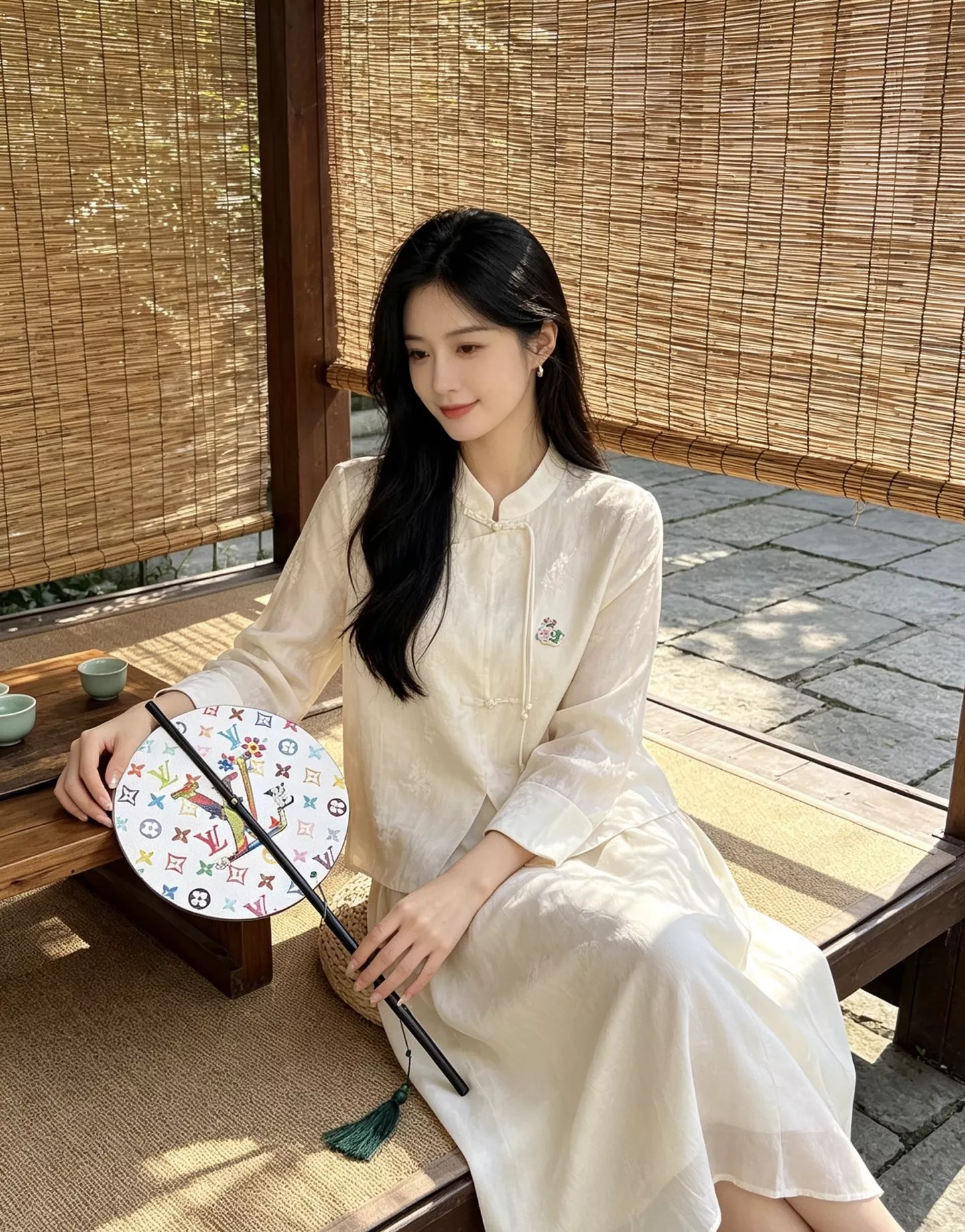 루이비통 모노그램 가죽 장식 중식 장손잡이 원형 부채 상세 이미지 76