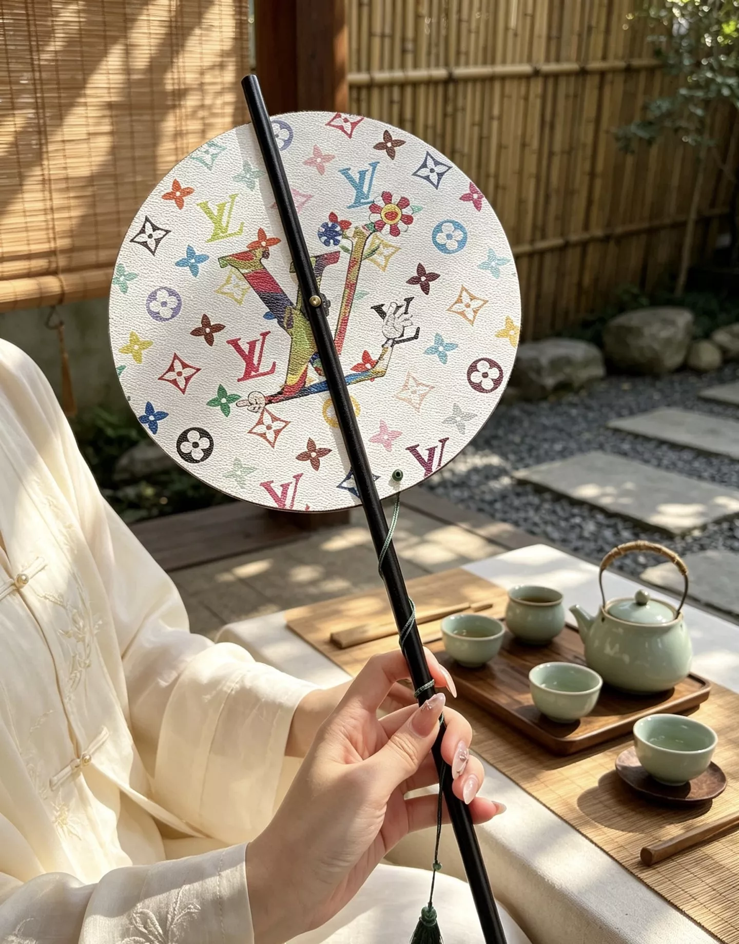 루이비통 모노그램 가죽 장식 중식 장손잡이 원형 부채 상세 이미지 68