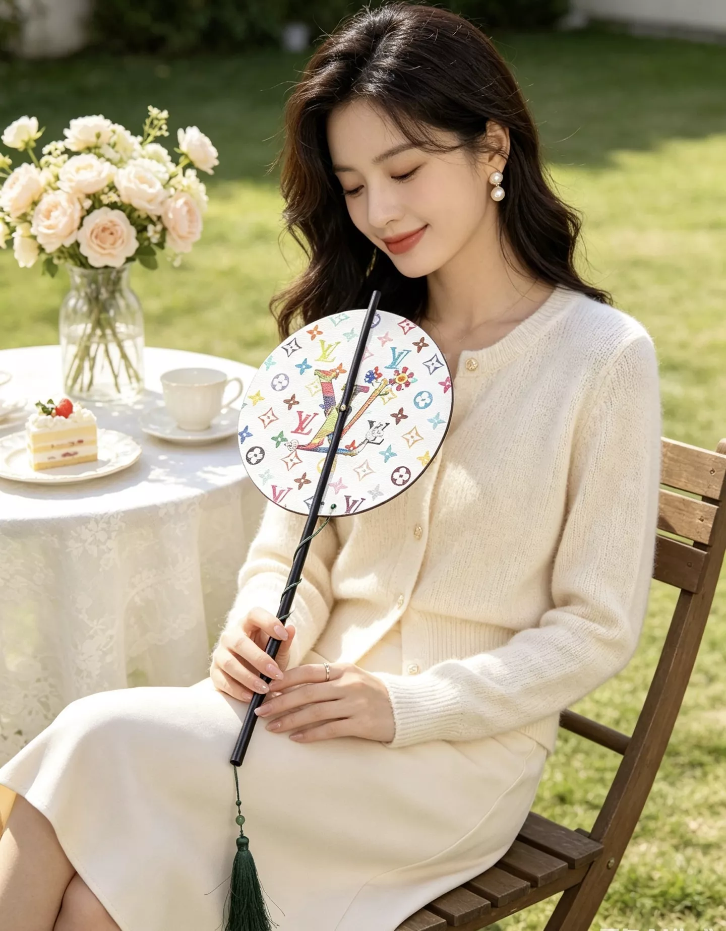 루이비통 모노그램 가죽 장식 중식 장손잡이 원형 부채 상세 이미지 71