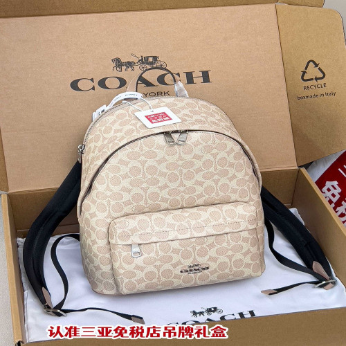 코치 시그니처 샴브레이 레더 여성 백팩