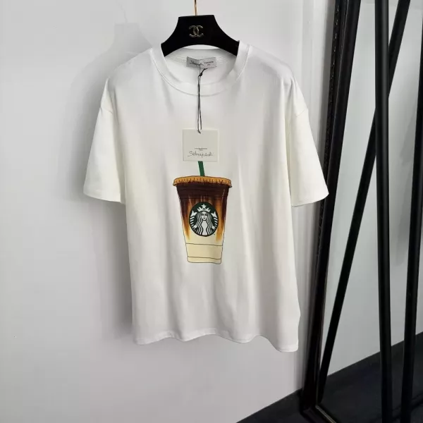 스키아파렐리 커피컵 프린트 코튼 반소매 티셔츠