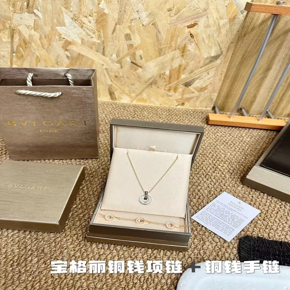 불가리 동전 펜던트 양면 목걸이 팔찌 세트