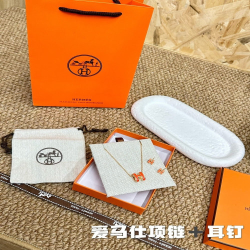 에르메스 H 로고 에나멜 실버 주얼리 2종 세트