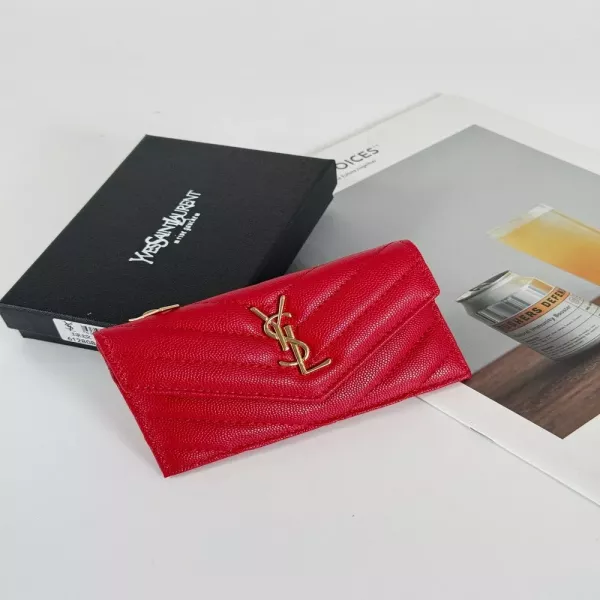 입생로랑 퀼팅 YSL 로고 플랩 지퍼 카드지갑