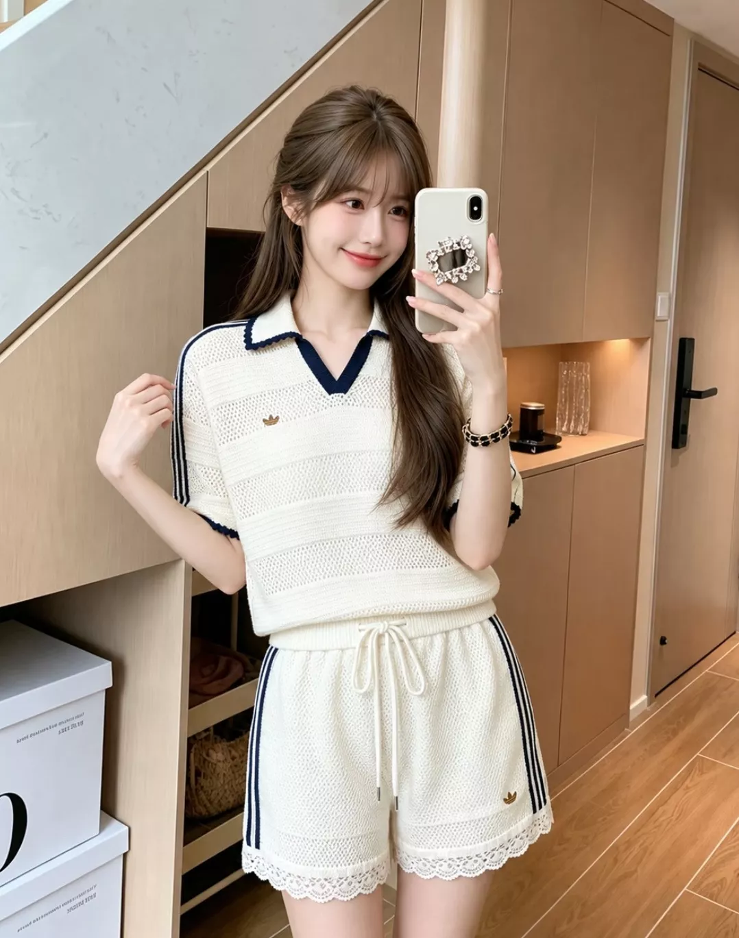 아디다스 삼선 배색 브이넥 펀칭 반소매 니트 폴로 상세 이미지 27