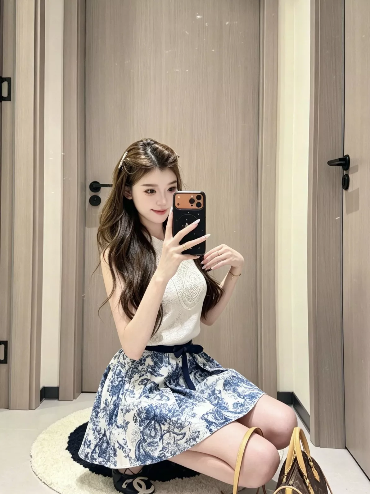 디올 엠보 로고 니트 폴로 베스트 프린트 미니 스커트 투피스 상세 이미지 31